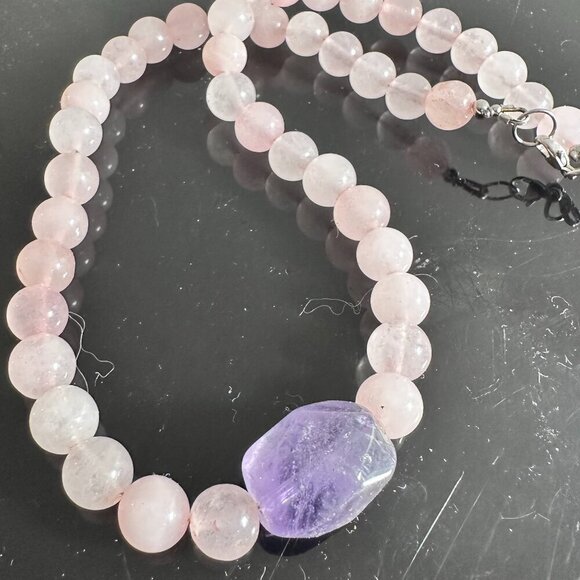 Conceptual Subculture Jewelry - Genuine Amethyst Rose Quartz Necklace Choker Gift Natural Bohemian Hippie Purple